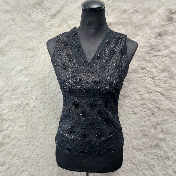 BCBGMAXAZRIA Women's Black Lace Tank Top Size 4 - Picture 1 of 7